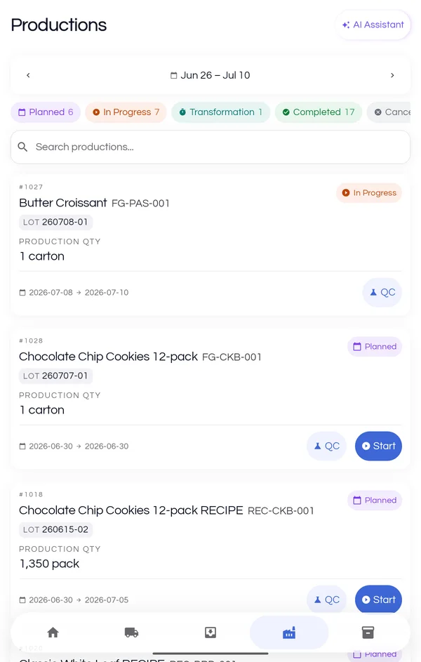 Production orders at a glance