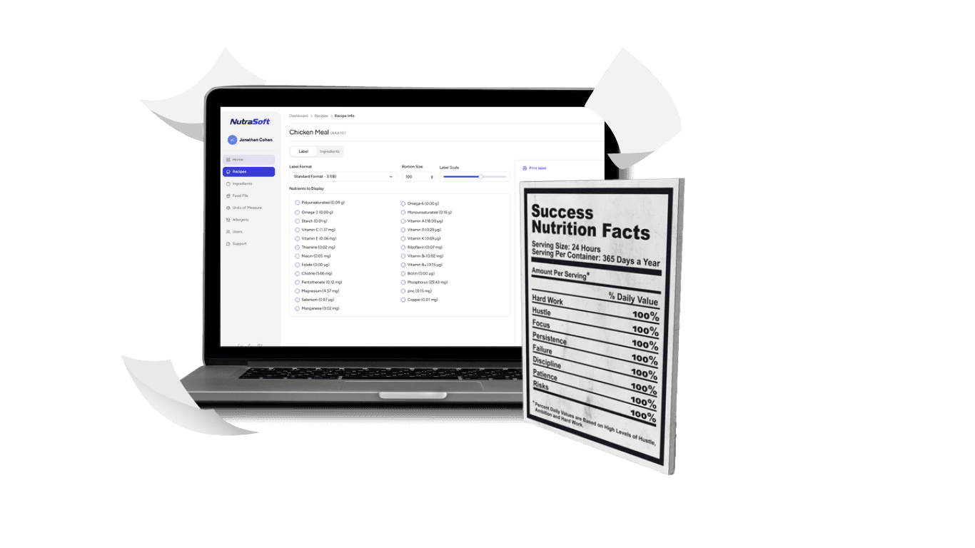 Nutrition facts table creation interface