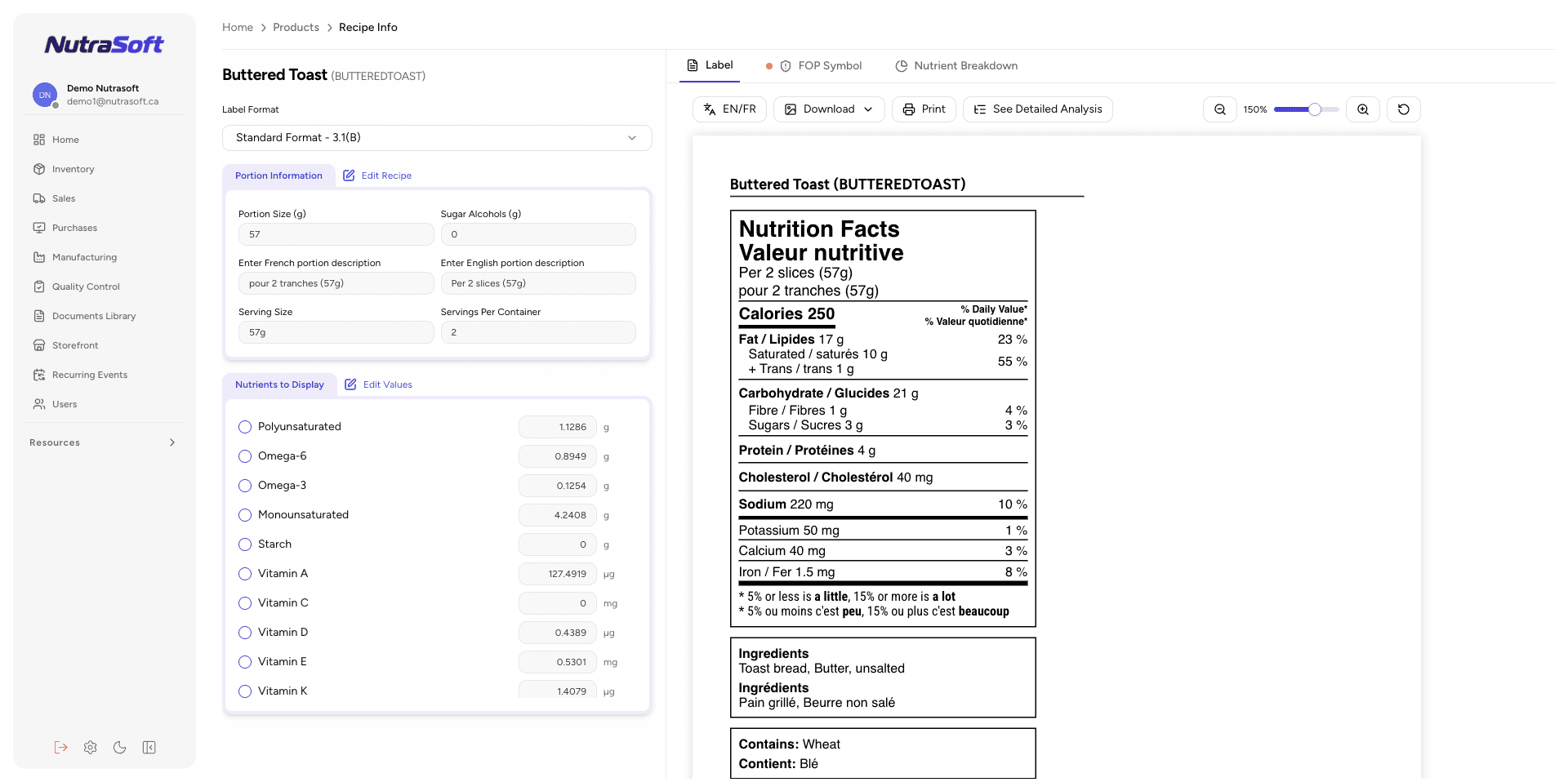 NutraSoft Nutrition Analysis