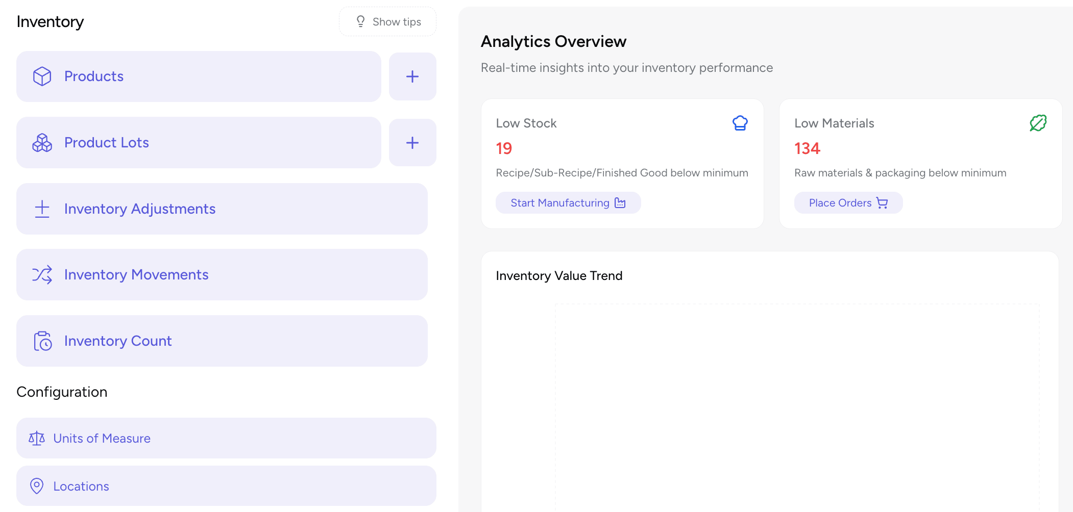 Smart inventory platform scaling with growing food manufacturers