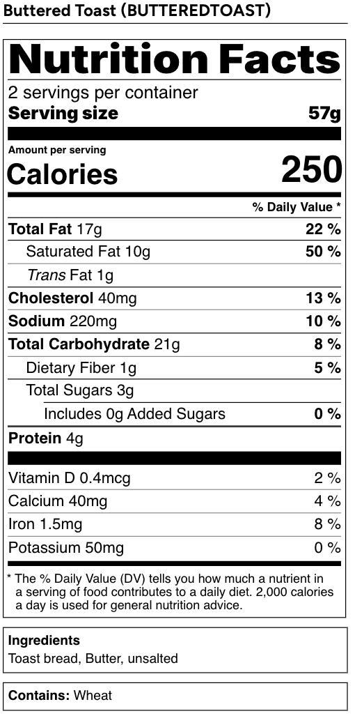 US Nutrition Facts label